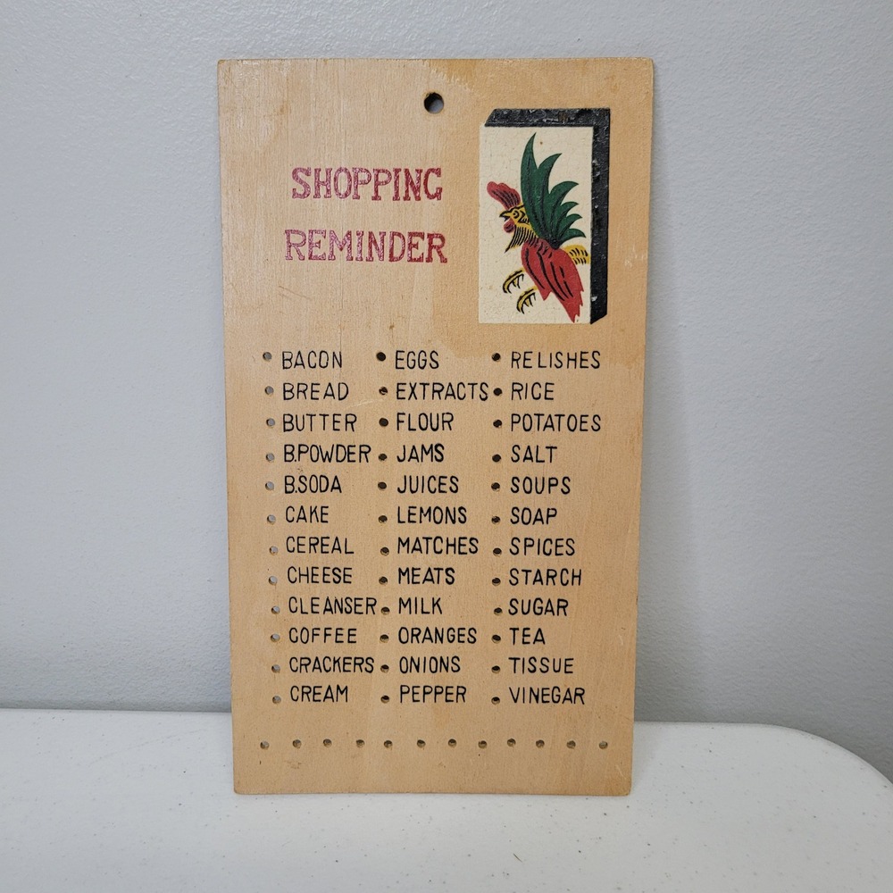 Vintage Japan Wood‎ Shopping Reminder Rooster Kitchen Peg Board List 10 Inch